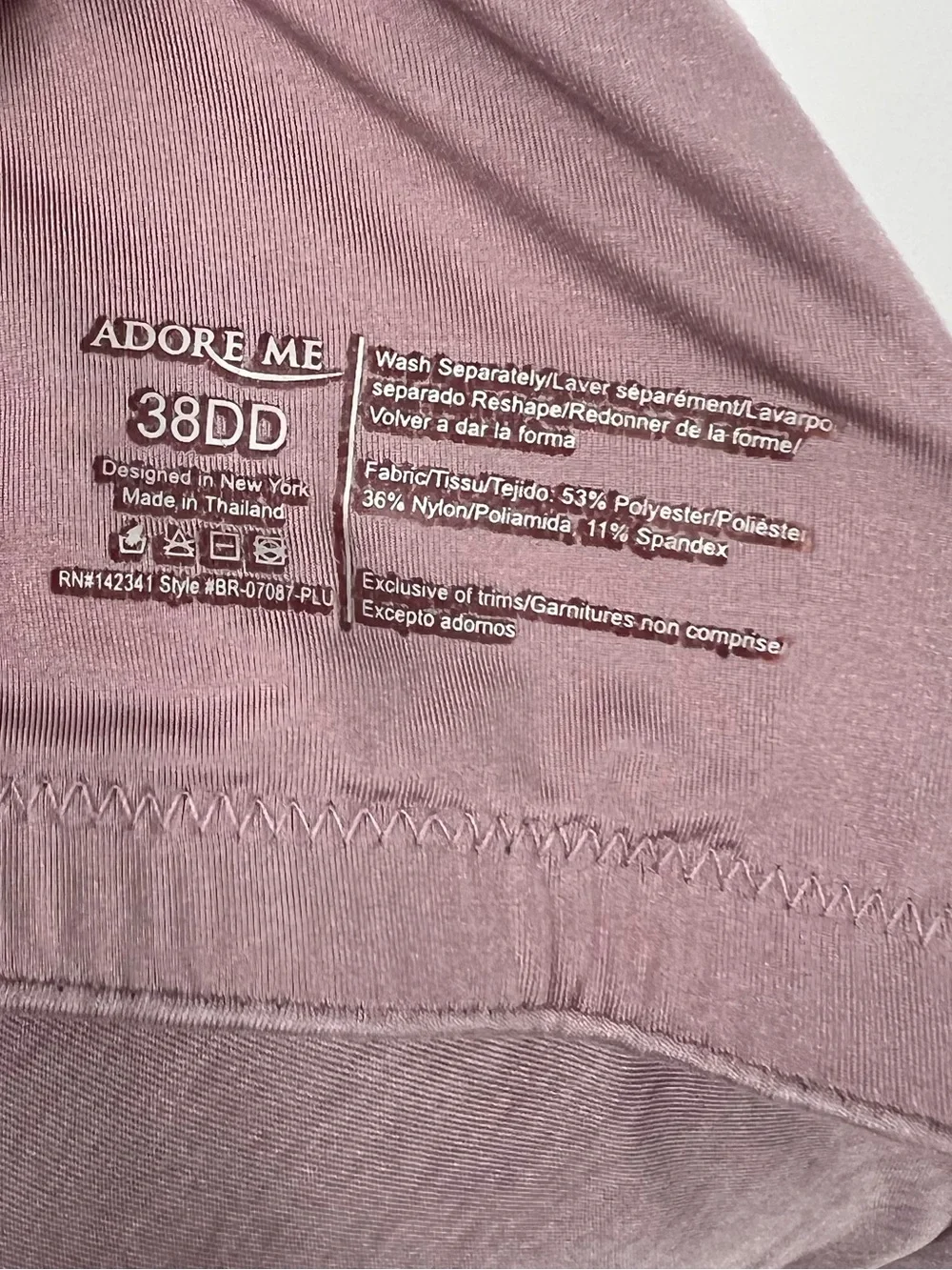 Adore Me Mauve Padded T-Shirt Undewire Push Up Bra Size 38DD Style#BR-07087-PLU